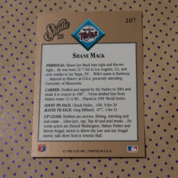 Shane Mack #207 Baseball Card - Picture 2 of 2